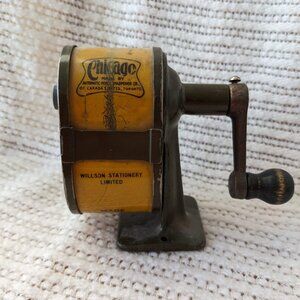 Vintage 50s Chicago Pencil Sharpener Celluloid Cover Desk Mount